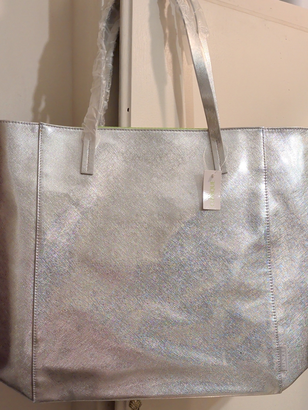 Clinique Metallic Silver Tote Bag New